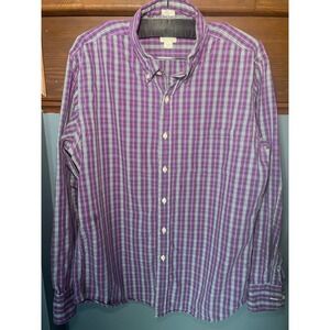 J.Crew Mens Tailored Fit Washed‎ Tartan Button Down Shirt Purple Plaid Large